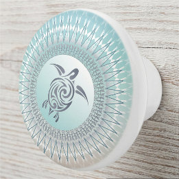 Sea Turtle And Mandala  Nautical Ceramic Knob