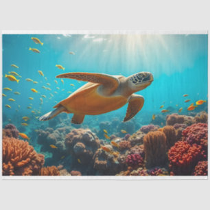 Sea Turtle and Many Small Fish Underwater Tissue Paper