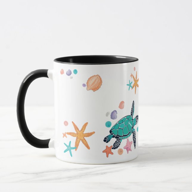 Sea Turtle and Starfish Ocean Fantasy Mug (Left)