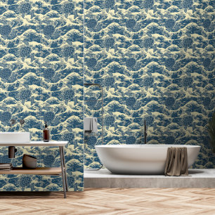 Sea Turtle And Waves Pattern Wallpaper