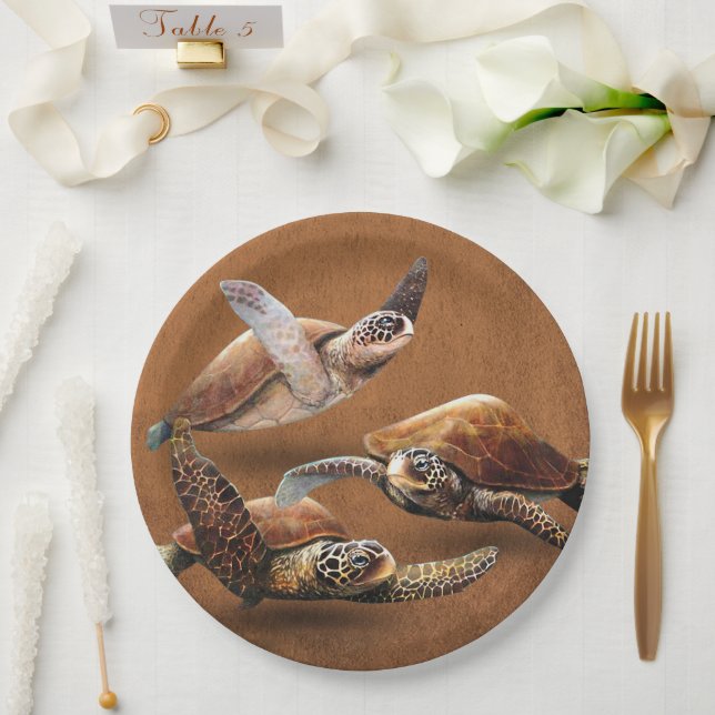 Sea Turtle Animals Extinction Save The Turtles Paper Plate (Wedding)