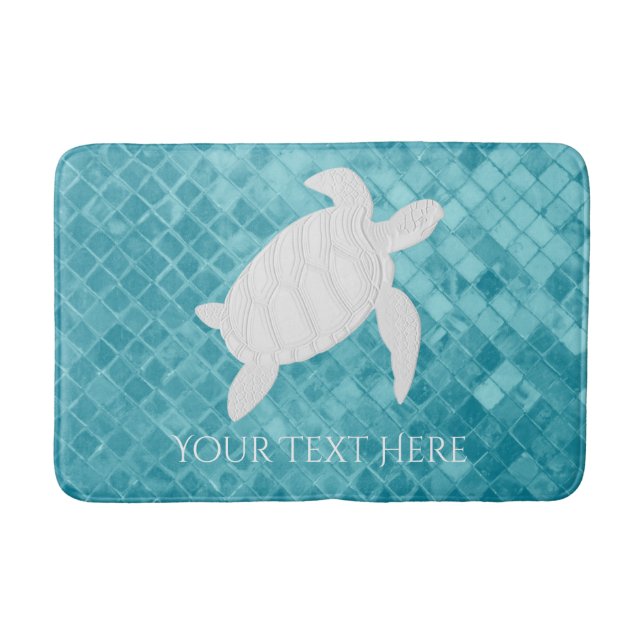 Sea Turtle Aqua Sea Glass Personalise Bath Mat (Front)