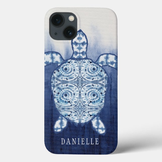 Sea Turtle Art Beach Nautical Shibori Pattern Blue Case-Mate iPhone Case (Back)
