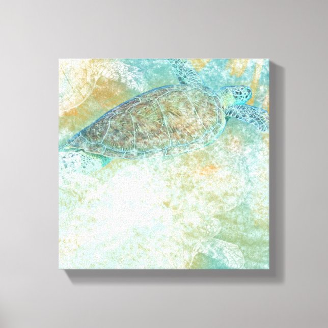 Sea Turtle Art Coastal painted Art Canvas Print (Front)