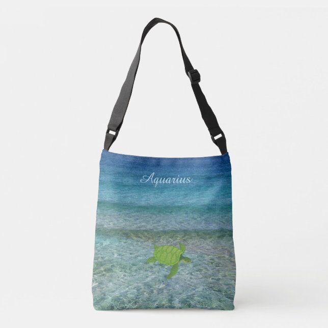 Sea turtle at the beach & calligraphy crossbody bag (Back)