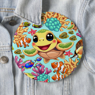Sea Turtle Baby Happy and Cute Character 6 Cm Round Badge