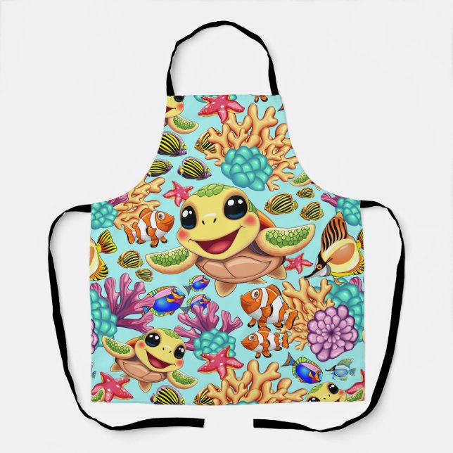Sea Turtle Baby Happy and Cute Character Apron (Front)
