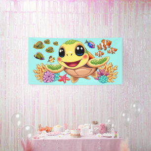 Sea Turtle Baby Happy and Cute Character Banner