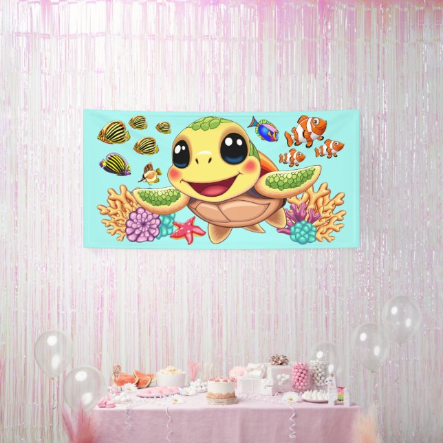 Sea Turtle Baby Happy and Cute Character Banner (Party)