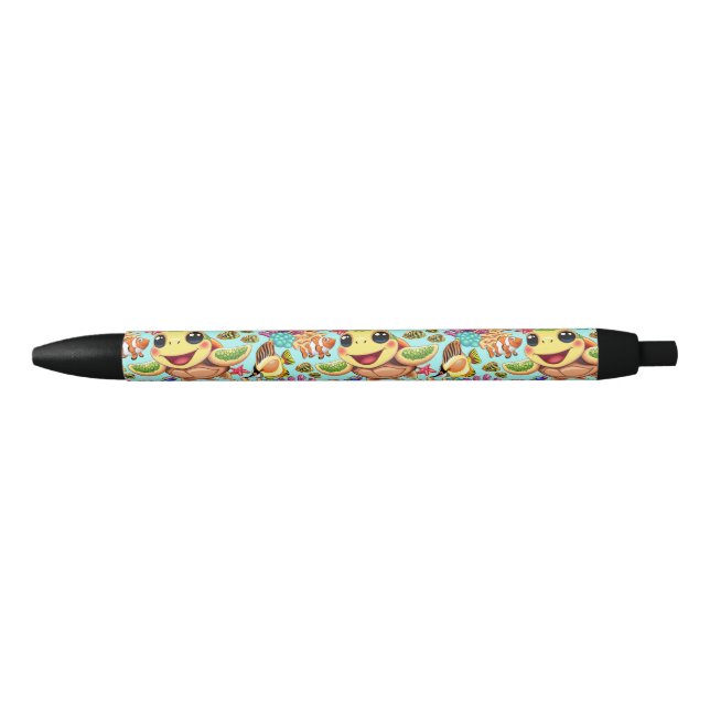 Sea Turtle Baby Happy and Cute Character Black Ink Pen (Front)