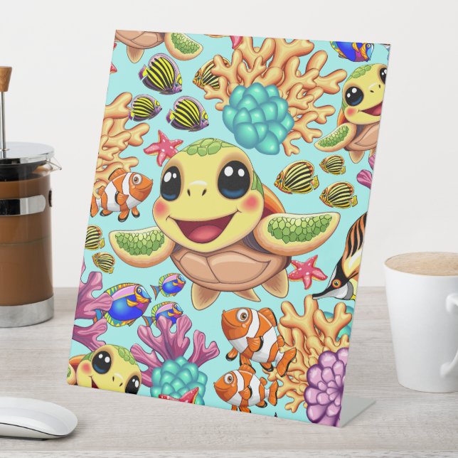 Sea Turtle Baby Happy and Cute Character Bumper St Pedestal Sign (In SItu)