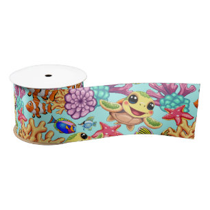 Sea Turtle Baby Happy and Cute Character Bumper St Satin Ribbon