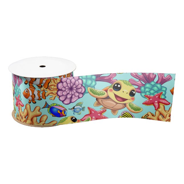 Sea Turtle Baby Happy and Cute Character Bumper St Satin Ribbon (Spool)