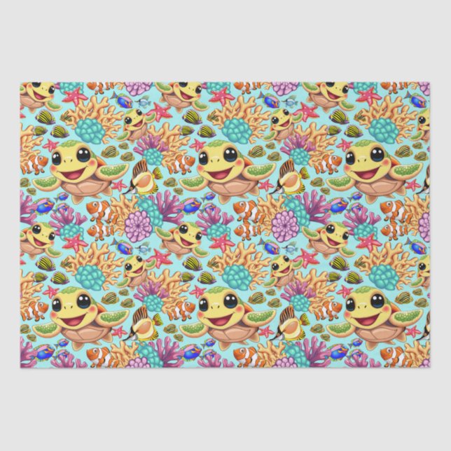 Sea Turtle Baby Happy and Cute Character Bumper St Tissue Paper (Front)