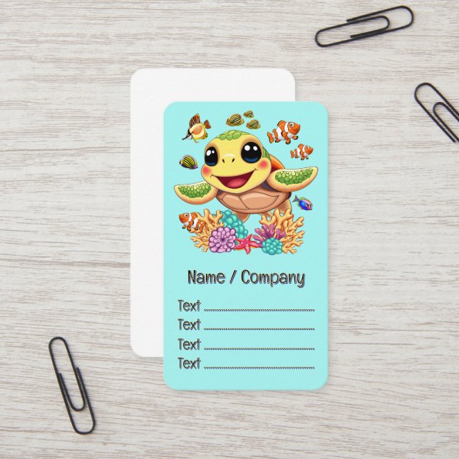 Sea Turtle Baby Happy and Cute Character Business Card (Front/Back In Situ)