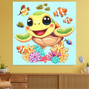 Sea Turtle Baby Happy and Cute Character Canvas Print