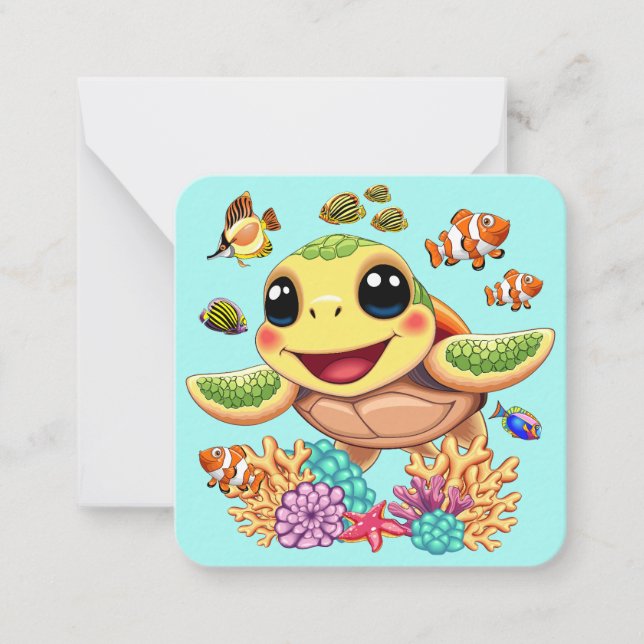 Sea Turtle Baby Happy and Cute Character Card (Front)