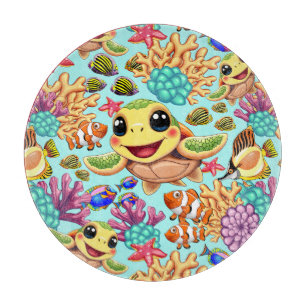 Sea Turtle Baby Happy and Cute Character Cutting Board