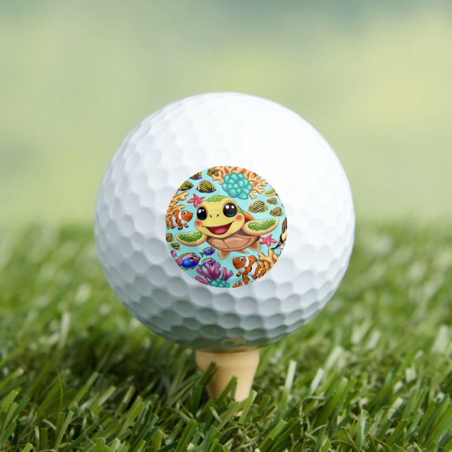 Sea Turtle Baby Happy and Cute Character Golf Balls (Insitu Tee)