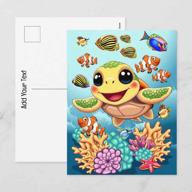 Sea Turtle Baby Happy and Cute Character Holiday Postcard (Front/Back)
