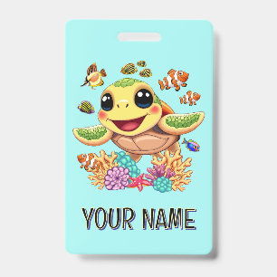 Sea Turtle Baby Happy and Cute Character ID Badge