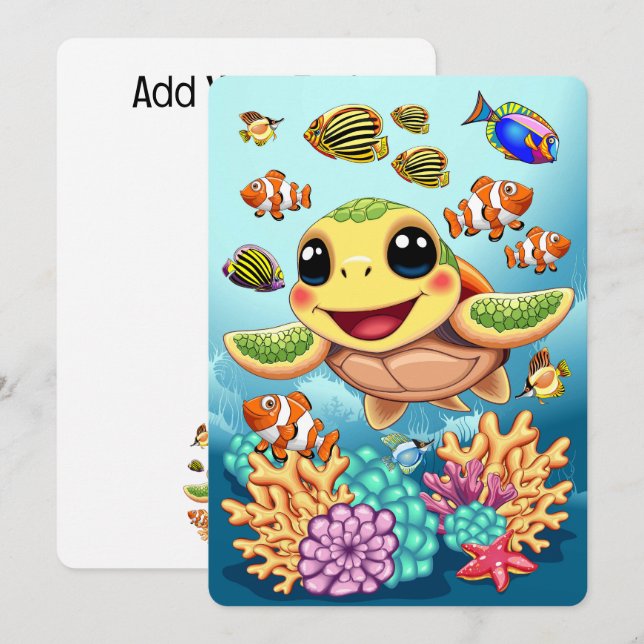 Sea Turtle Baby Happy and Cute Character Invitation (Front/Back)