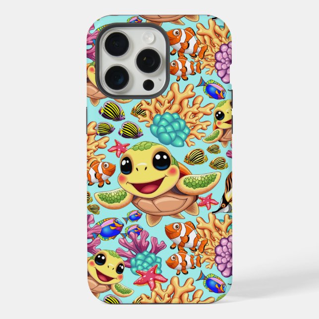 Sea Turtle Baby Happy and Cute Character iPhone Case (Back)