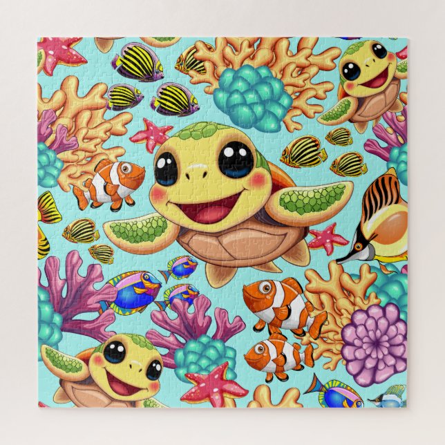 Sea Turtle Baby Happy and Cute Character Jigsaw Puzzle (Vertical)