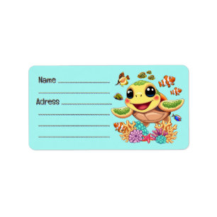 Sea Turtle Baby Happy and Cute Character Label
