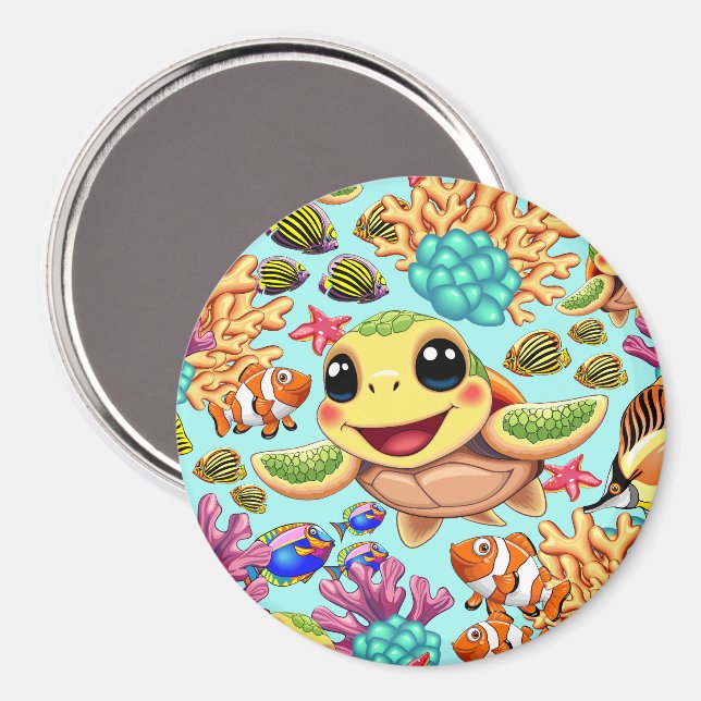 Sea Turtle Baby Happy and Cute Character Magnet (Front/Back)