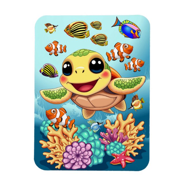 Sea Turtle Baby Happy and Cute Character Magnet (Vertical)