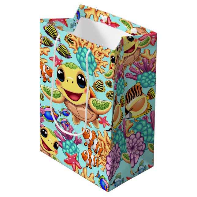 Sea Turtle Baby Happy and Cute Character Medium Gift Bag (Front Angled)