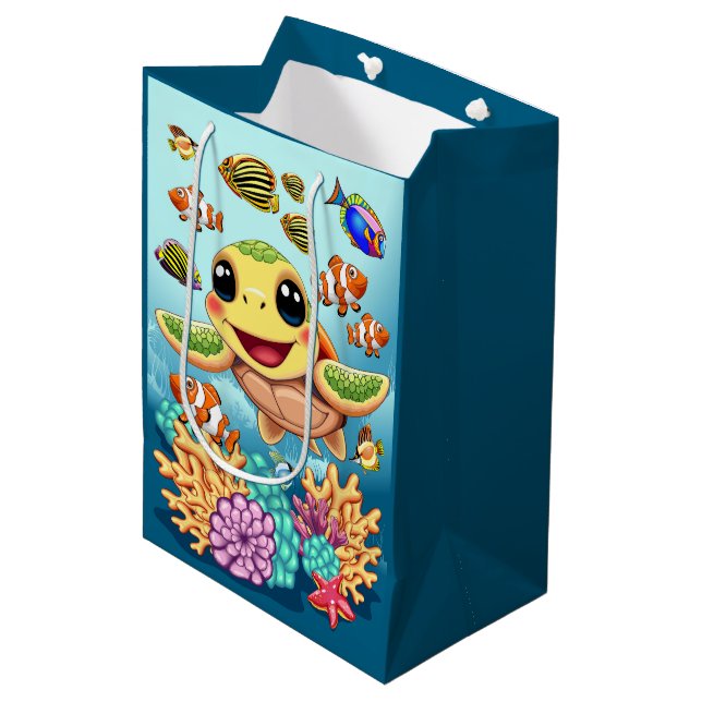 Sea Turtle Baby Happy and Cute Character Medium Gift Bag (Front Angled)