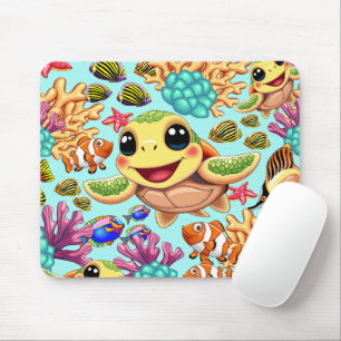 Sea Turtle Baby Happy and Cute Character Mouse Mat