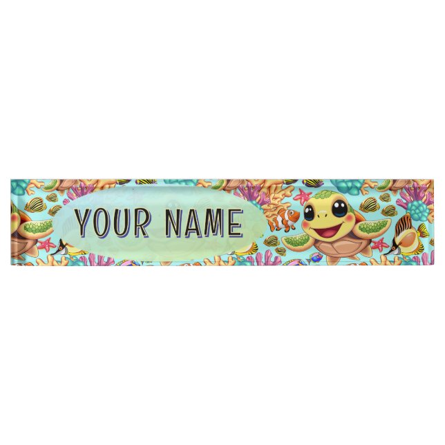 Sea Turtle Baby Happy and Cute Character Nameplate (Front)