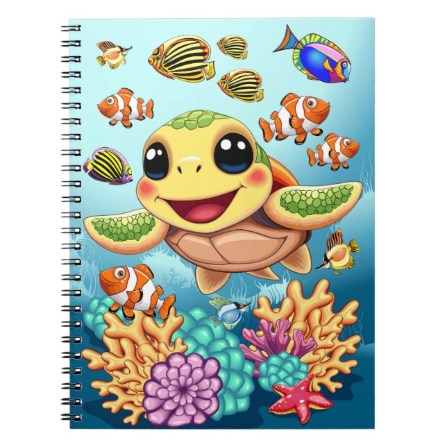 Sea Turtle Baby Happy and Cute Character Notebook (Front)