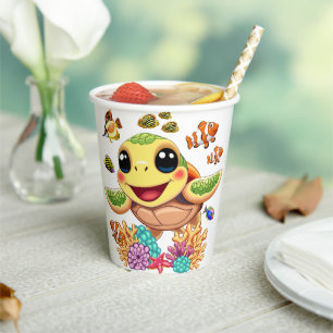 Sea Turtle Baby Happy and Cute Character Paper Cups