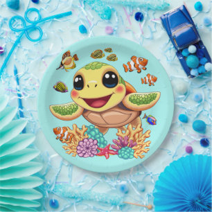 Sea Turtle Baby Happy and Cute Character Paper Plate