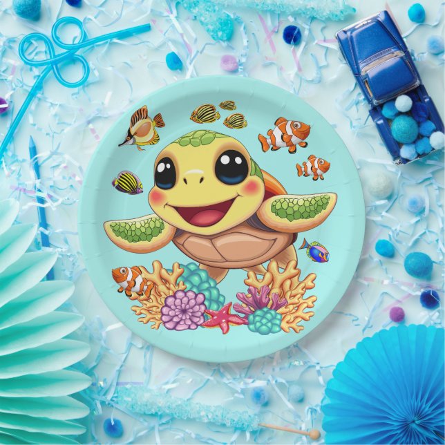 Sea Turtle Baby Happy and Cute Character Paper Plate (Party)