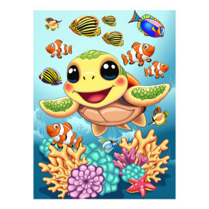 Sea Turtle Baby Happy and Cute Character Photo Print