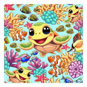 Sea Turtle Baby Happy and Cute Character Photo Print