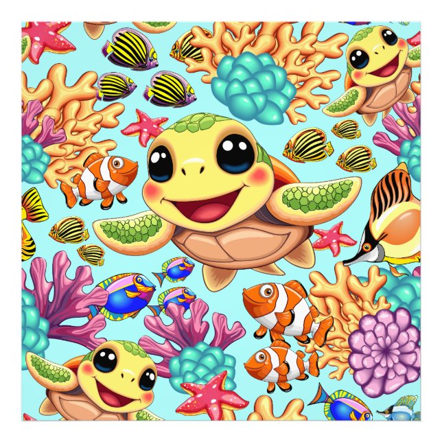 Sea Turtle Baby Happy and Cute Character Photo Print (Front)