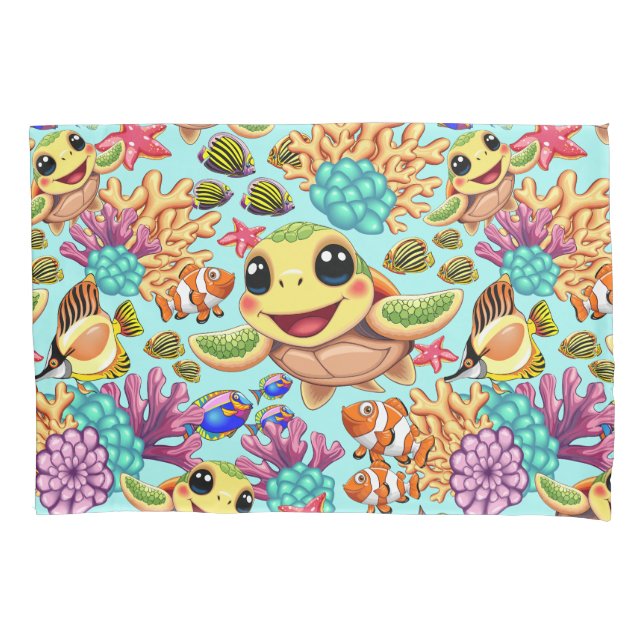 Sea Turtle Baby Happy and Cute Character Pillowcase (Front)