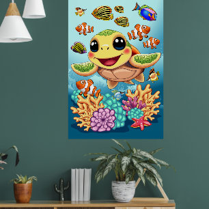 Sea Turtle Baby Happy and Cute Character Poster