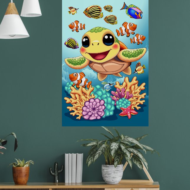 Sea Turtle Baby Happy and Cute Character Poster (Living Room 1)