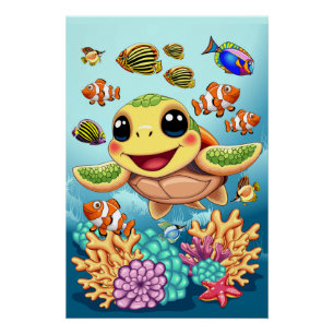 Sea Turtle Baby Happy and Cute Character Poster
