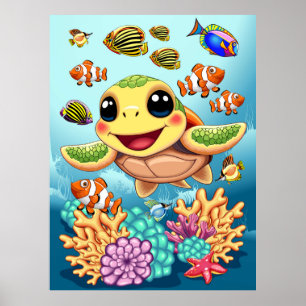 Sea Turtle Baby Happy and Cute Character Poster