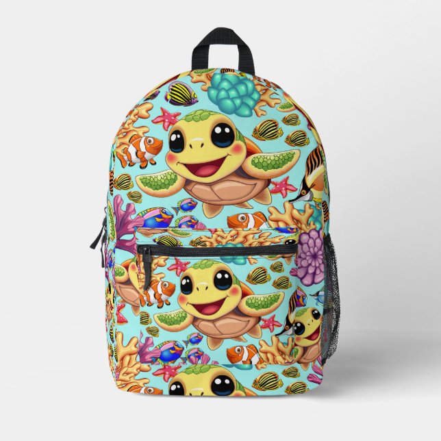 Sea Turtle Baby Happy and Cute Character Printed Backpack (Front)