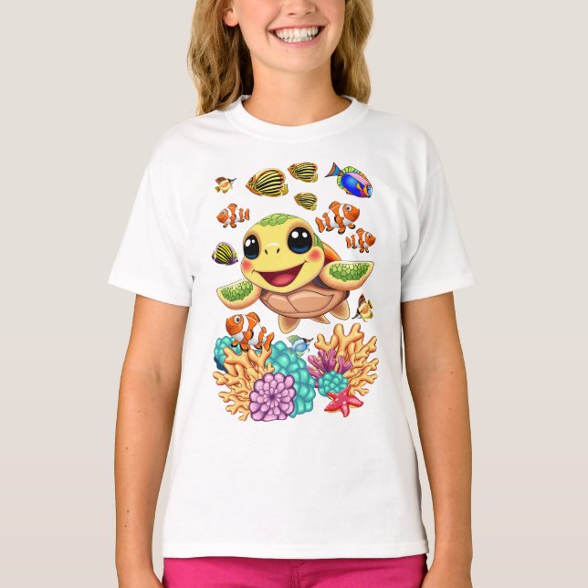 Sea Turtle Baby Happy and Cute Character T-Shirt (Front)