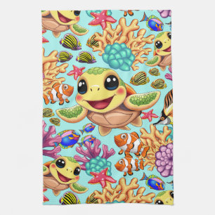 Sea Turtle Baby Happy and Cute Character Tea Towel